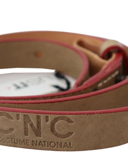 Costume National Beige Leather Silver Logo Buckle Waist Belt