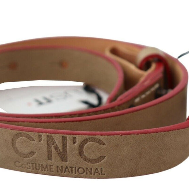 Costume National Beige Leather Silver Logo Buckle Waist Belt