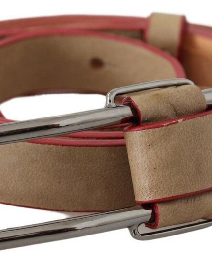 Costume National Beige Leather Silver Logo Buckle Waist Belt