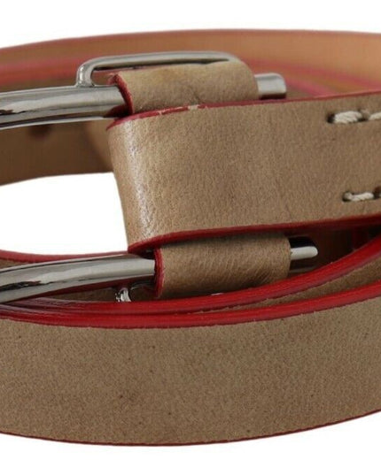 Costume National Beige Leather Silver Logo Buckle Waist Belt