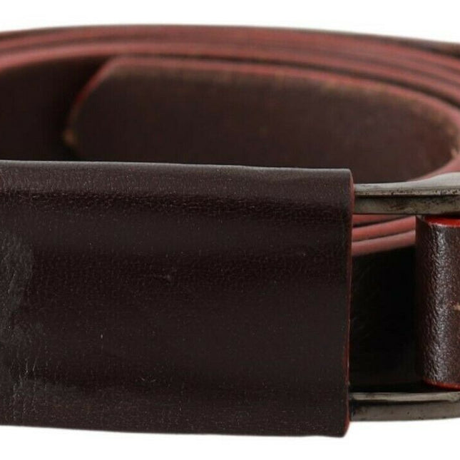 Costume National Brown Leather Double Rustic Silver Buckle Belt