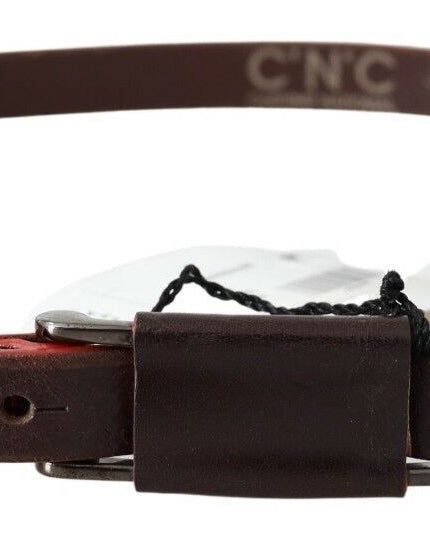 Costume National Brown Leather Double Rustic Silver Buckle Belt