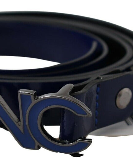 Costume National Blue Leather Logo Skinny Fashion  Belt