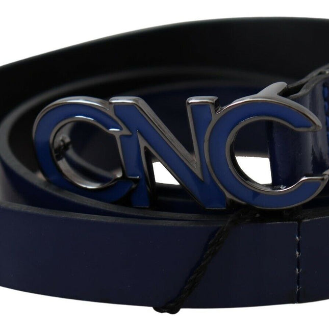 Costume National Blue Leather Logo Skinny Fashion  Belt