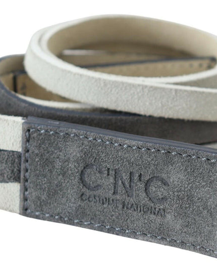 Costume National White Velvet Square Logo Design Waist Belt