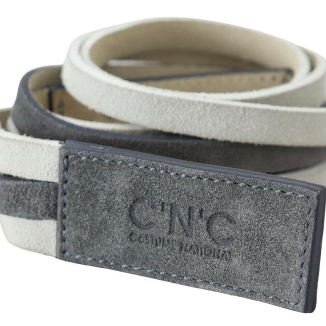 Costume National White Velvet Square Logo Design Waist Belt