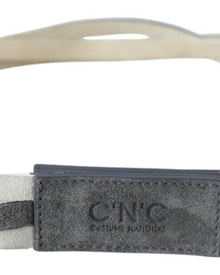 Costume National White Velvet Square Logo Design Waist Belt