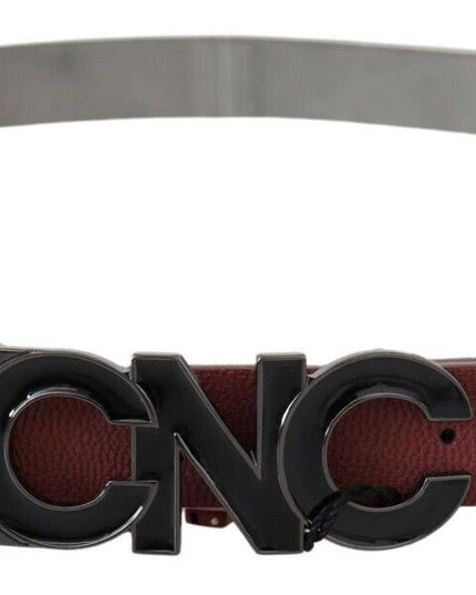 Costume National Maroon Skinny Leather Logo Fashion Belt