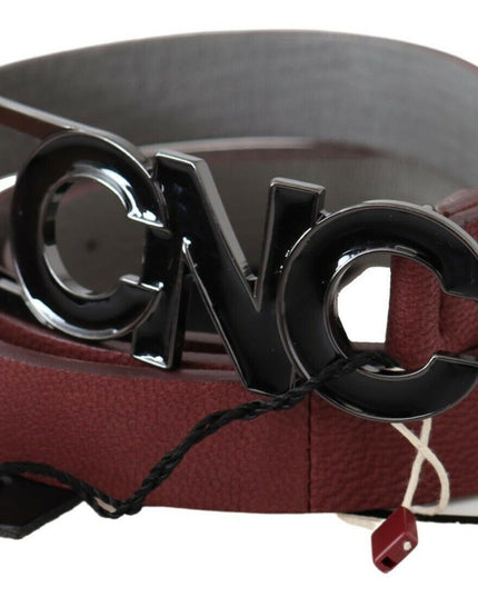 Costume National Maroon Skinny Leather Logo Fashion Belt