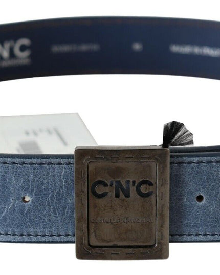 Costume National Blue Normal Leather Logo Buckle Belt