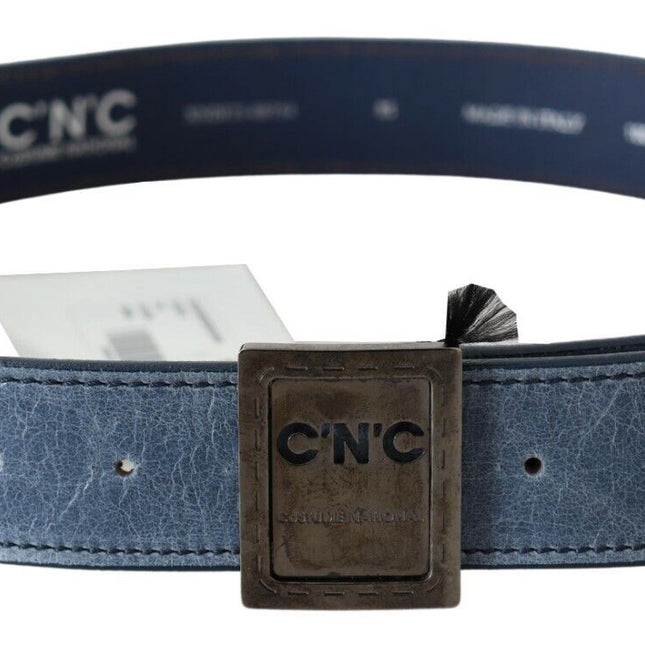 Costume National Blue Normal Leather Logo Buckle Belt