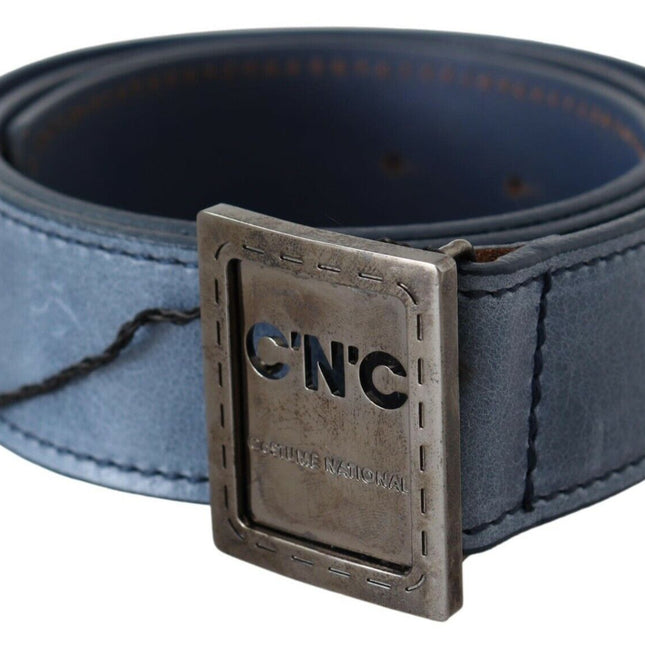 Costume National Blue Normal Leather Logo Buckle Belt
