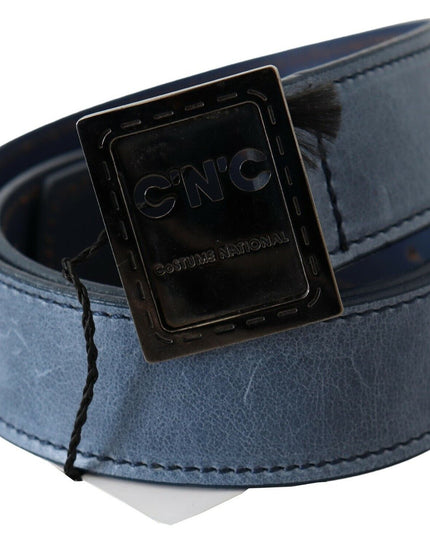 Costume National Blue Normal Leather Logo Buckle Belt