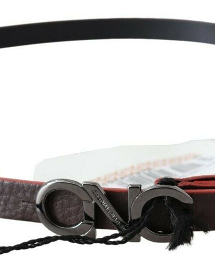 Costume National Black Maroon Skinny Leather Buckle Waist Belt