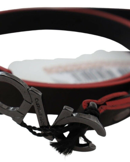 Costume National Black Maroon Skinny Leather Buckle Waist Belt