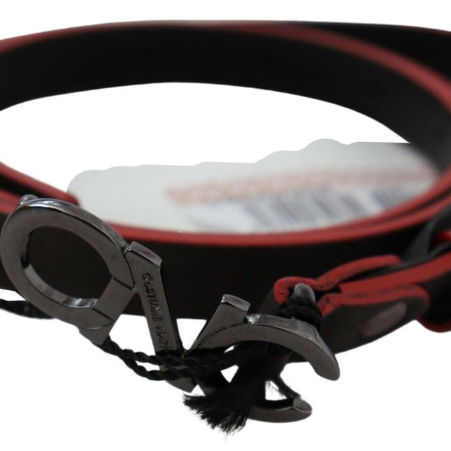 Costume National Black Maroon Skinny Leather Buckle Waist Belt