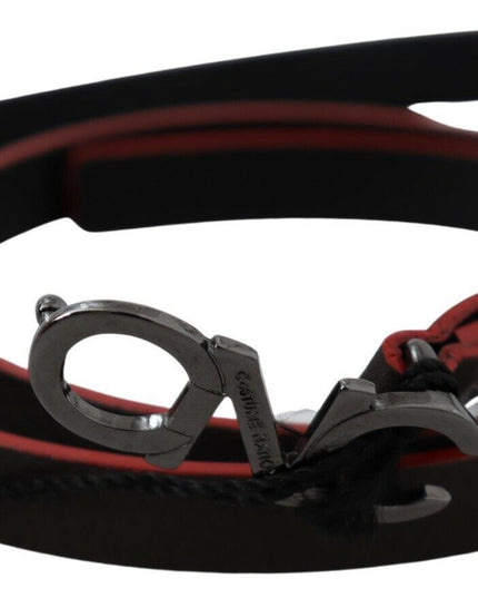 Costume National Black Maroon Skinny Leather Buckle Waist Belt