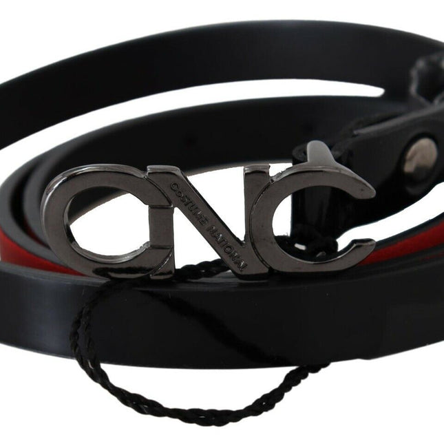 Costume National Black Skinny Leather Logo Buckle Belt