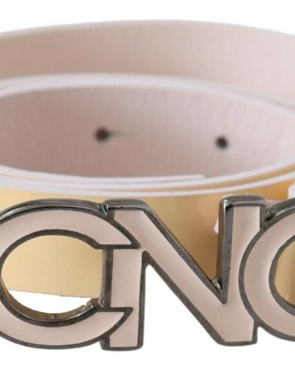 Costume National Beige Leather Pink Letter Logo Belt