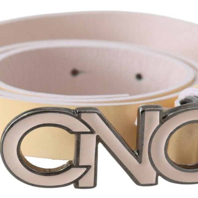 Costume National Beige Leather Pink Letter Logo Belt