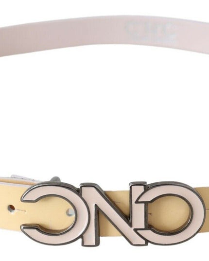 Costume National Beige Leather Pink Letter Logo Belt