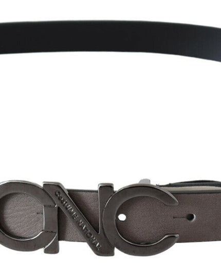 Costume National White Black Leather Letter Logo Buckle Belt