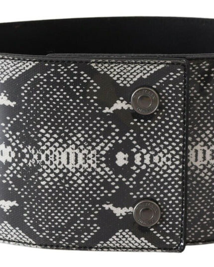 Ermanno Scervino Black Wide Leather Snakeskin Design Waist Belt