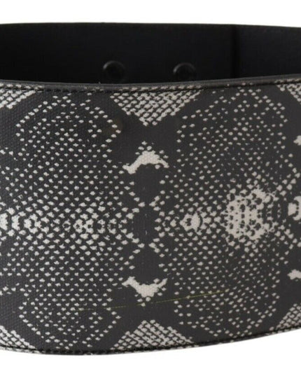 Ermanno Scervino Black Wide Leather Snakeskin Design Waist Belt
