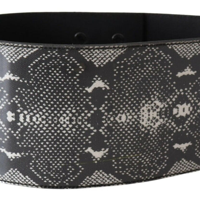 Ermanno Scervino Black Wide Leather Snakeskin Design Waist Belt
