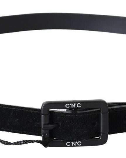 Costume National Black Leather Velvet Square Buckle Waist