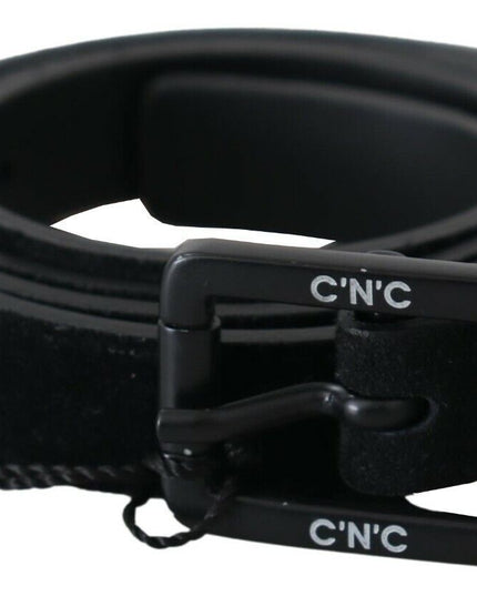 Costume National Black Leather Velvet Square Buckle Waist