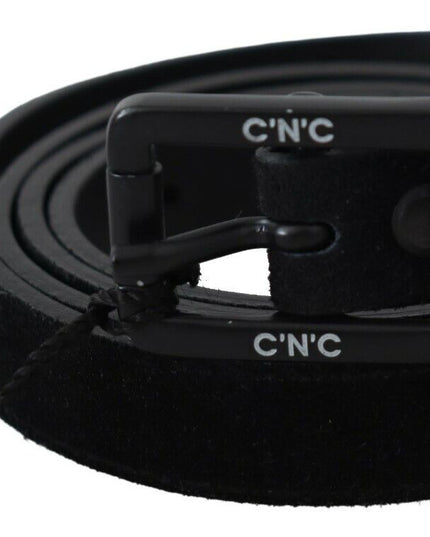 Costume National Black Leather Velvet Square Buckle Waist