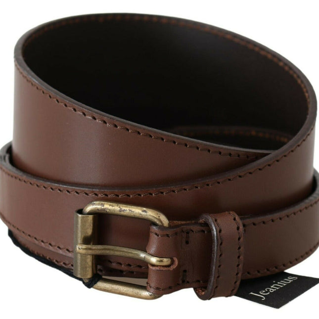PLEIN SUD Brown Genuine Leather Rustic Metal Buckle Belt