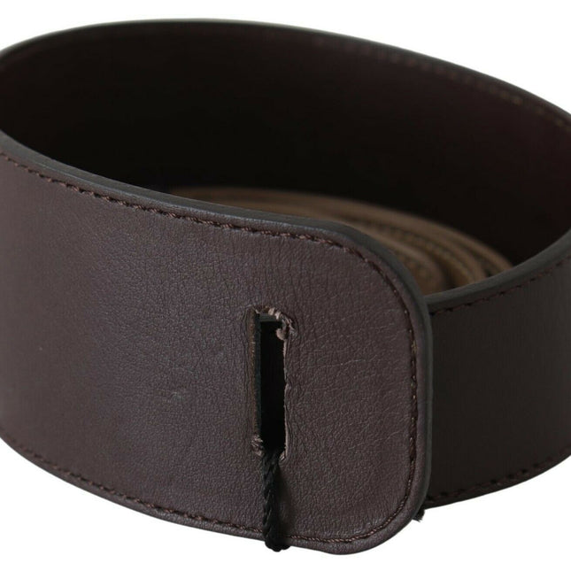 GF Ferre Brown Genuine Leather Logo Wide Waist Belt