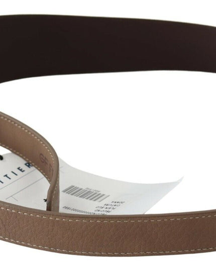 GF Ferre Brown Genuine Leather Logo Wide Waist Belt