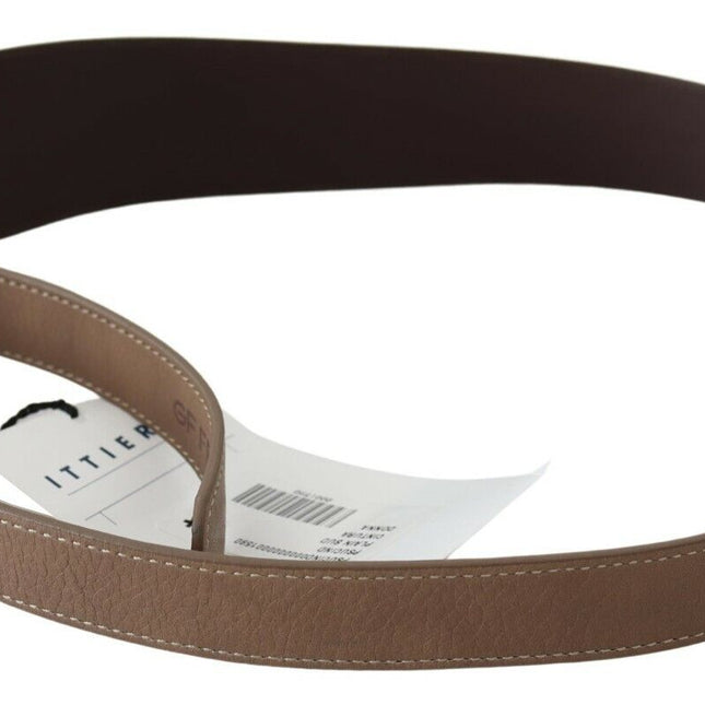 GF Ferre Brown Genuine Leather Logo Wide Waist Belt