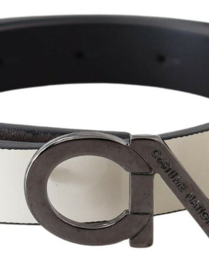 Costume National Belt Mettalic Gray Leather Logo Belt