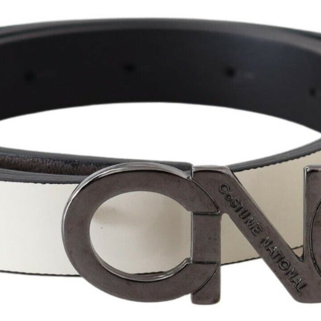 Costume National Belt Mettalic Gray Leather Logo Belt