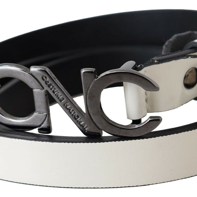 Costume National Belt Mettalic Gray Leather Logo Belt
