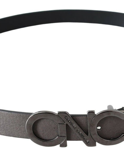 Costume National Belt Mettalic Gray Leather Logo Belt