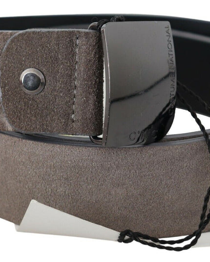Costume National Brown Leather Square Logo Buckle Belt