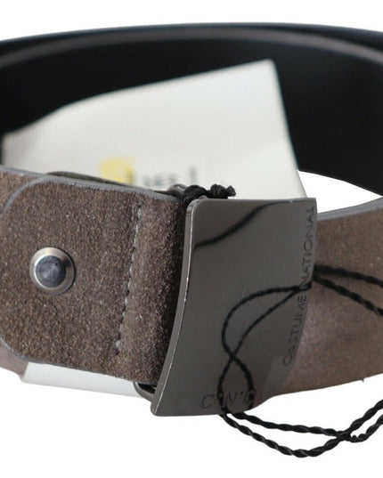 Costume National Brown Leather Square Logo Buckle Belt