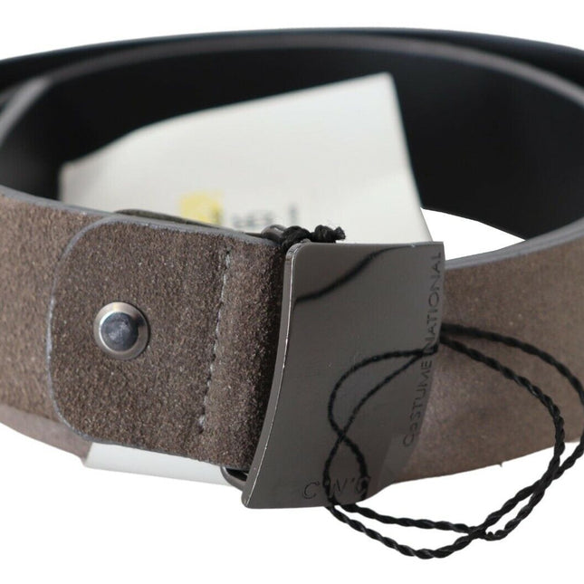 Costume National Brown Leather Square Logo Buckle Belt