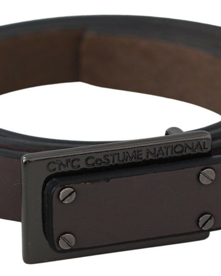 Costume National Brown Leather Tactical Logo Screw Buckle Belt