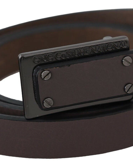 Costume National Brown Leather Tactical Logo Screw Buckle Belt