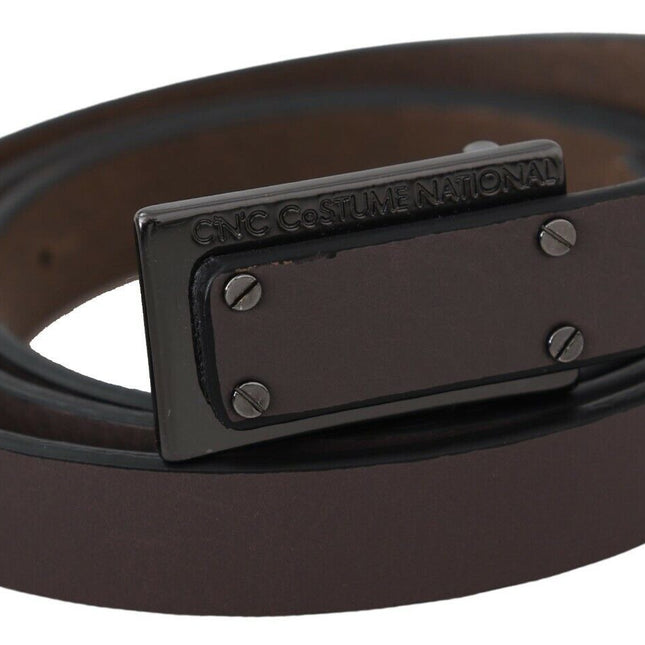 Costume National Brown Leather Tactical Logo Screw Buckle Belt