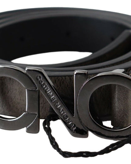 Costume National Dark Brown Leather Letter Logo Buckle Belt