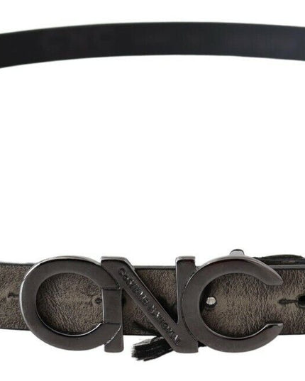 Costume National Dark Brown Leather Letter Logo Buckle Belt
