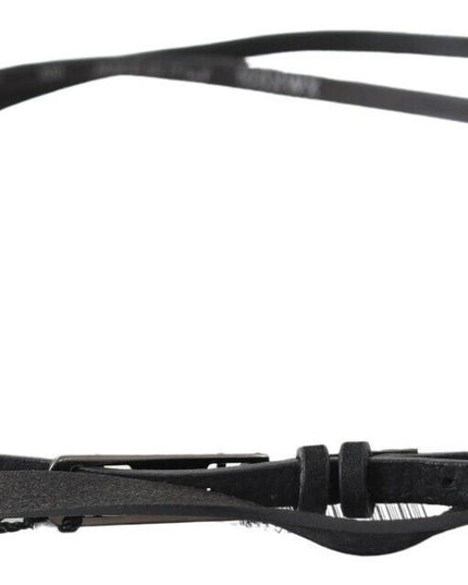 Costume National Black Leather Skinny Logo Buckle Belt