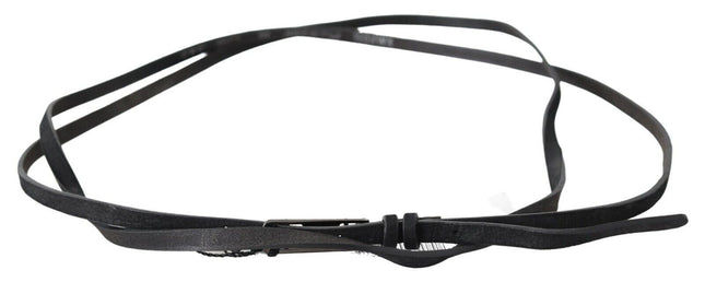 Costume National Black Leather Skinny Logo Buckle Belt